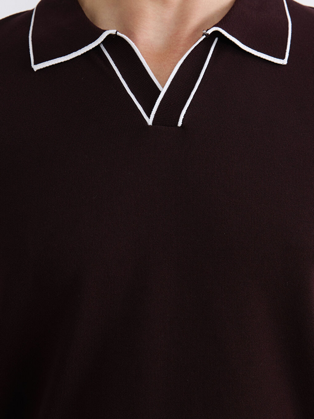 Kahverengi Polo Yaka Kısa Kollu Erkek Triko Kazak-2