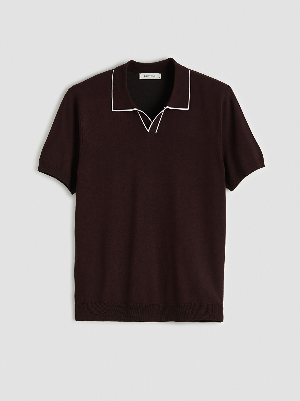 Kahverengi Polo Yaka Kısa Kollu Erkek Triko Kazak-4