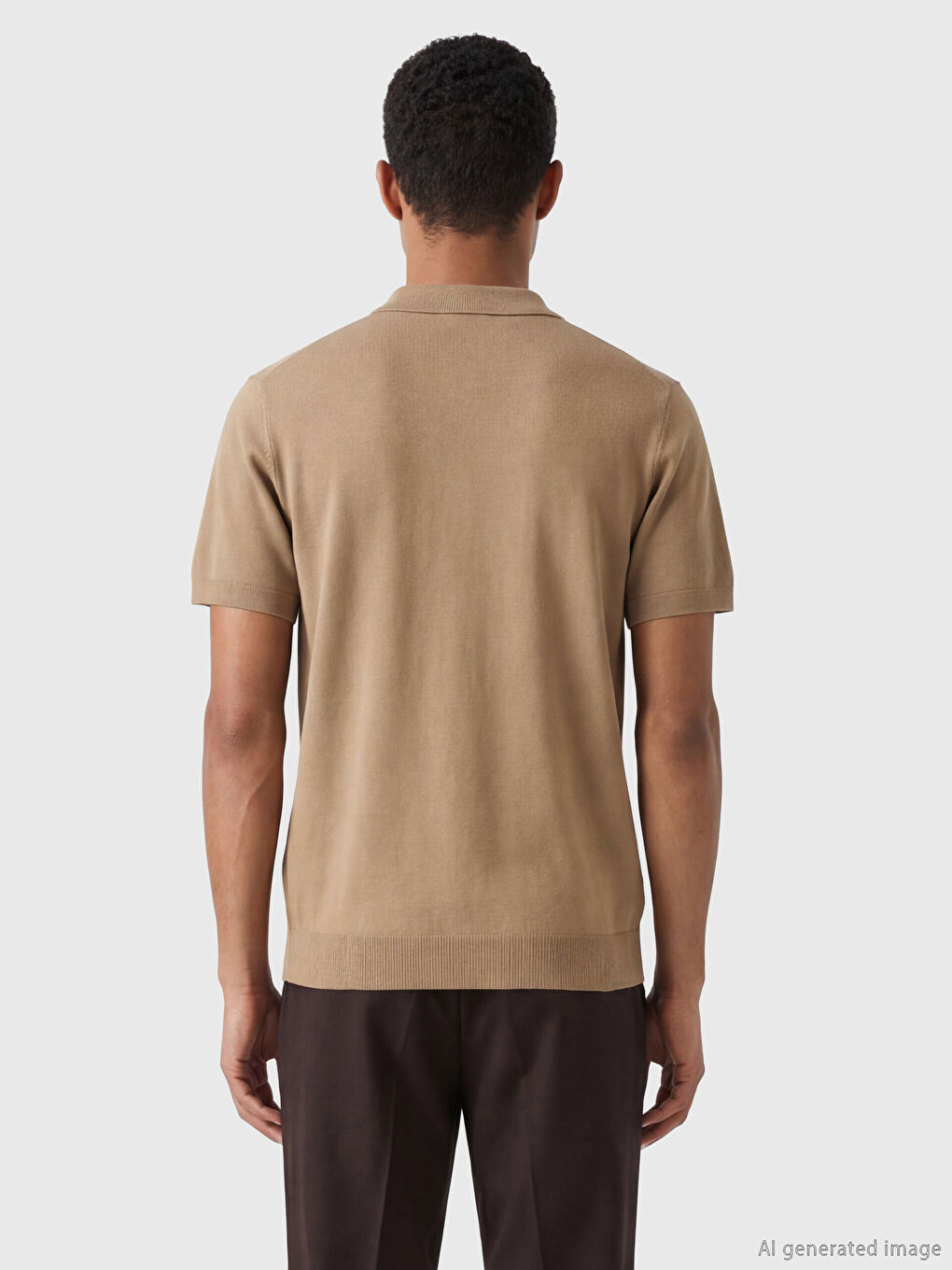 Kahverengi Polo Yaka Erkek Triko Tişört-3