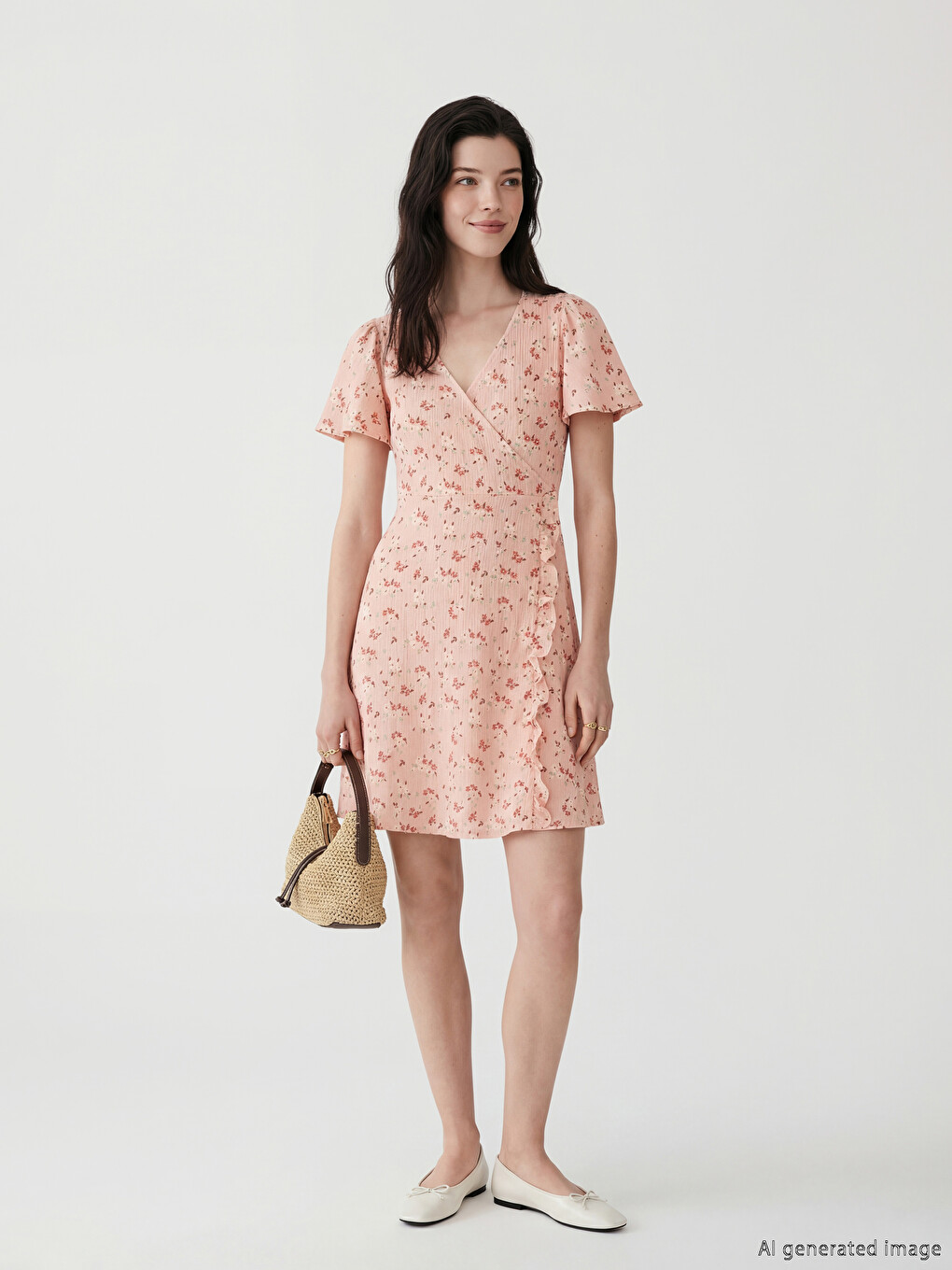Double Breasted Collar Floral Mini Dress-1