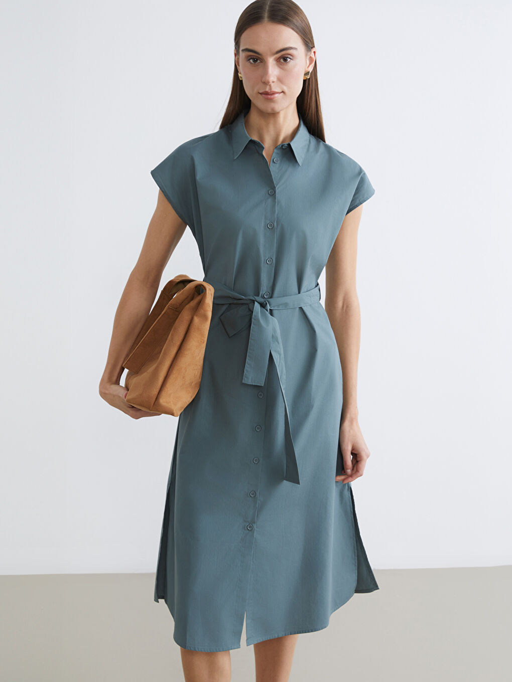 ақ белдікті поплин жейде көйлек-1