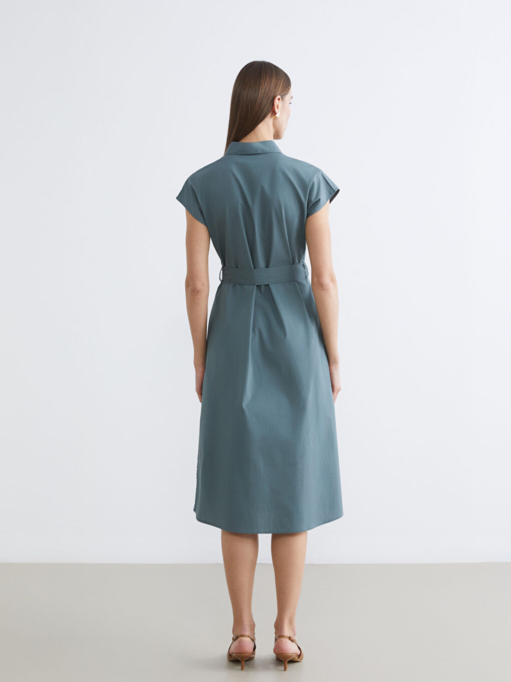 ақ белдікті поплин жейде көйлек-3