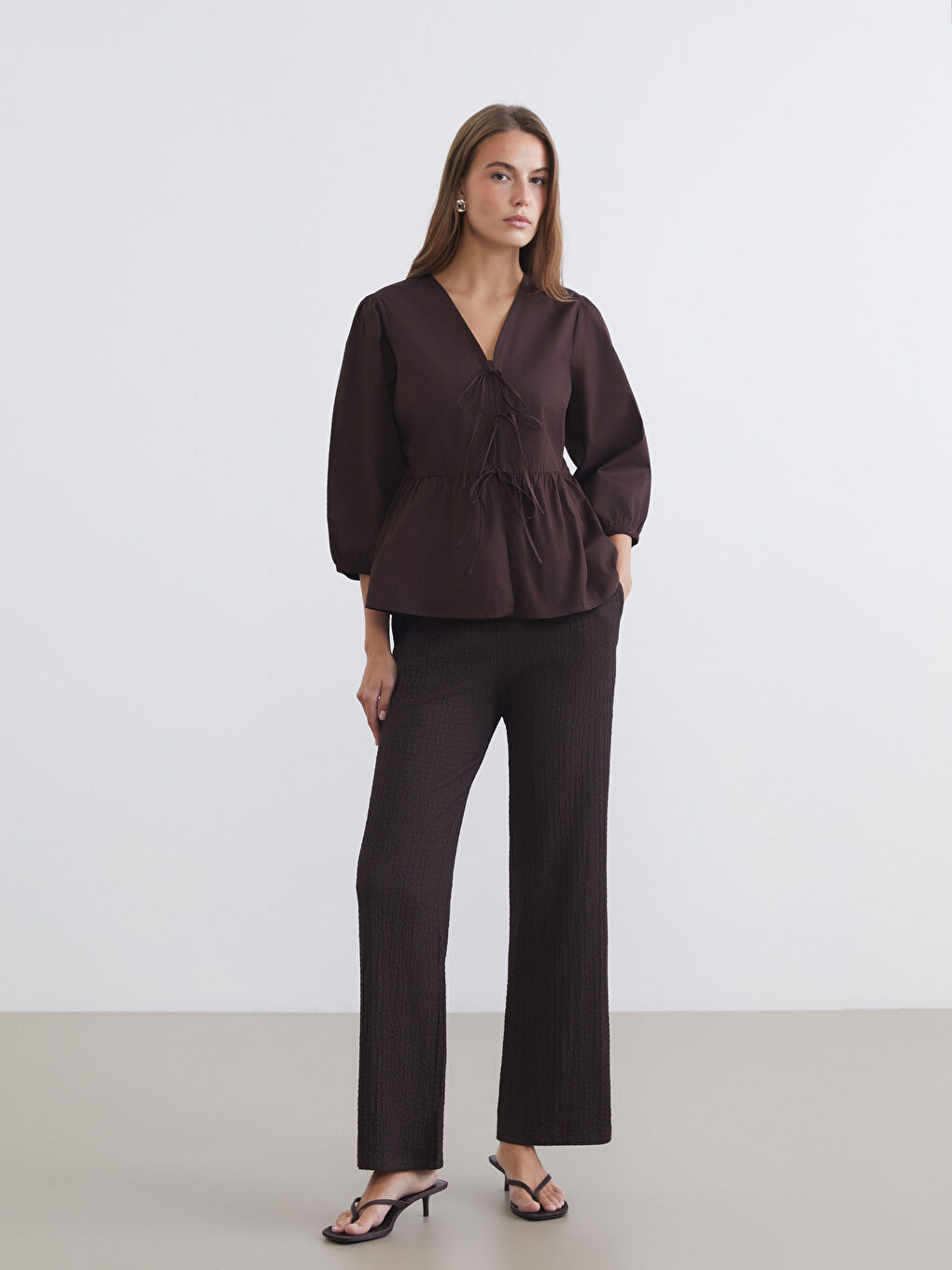 Женщины Коричневый Блузка-1