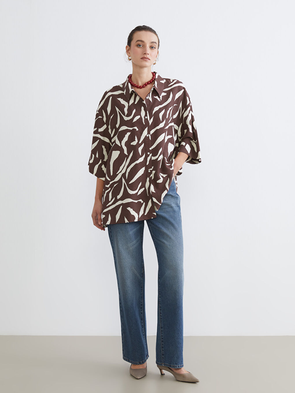 Patterned Oversize Women's Shirt-1