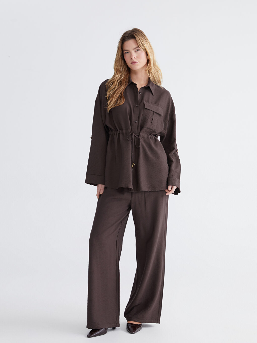 ქალის ფართო შარვალი ელასტიური წელით