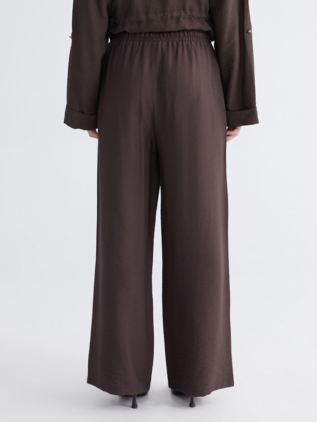 ქალის ფართო შარვალი ელასტიური წელით-3