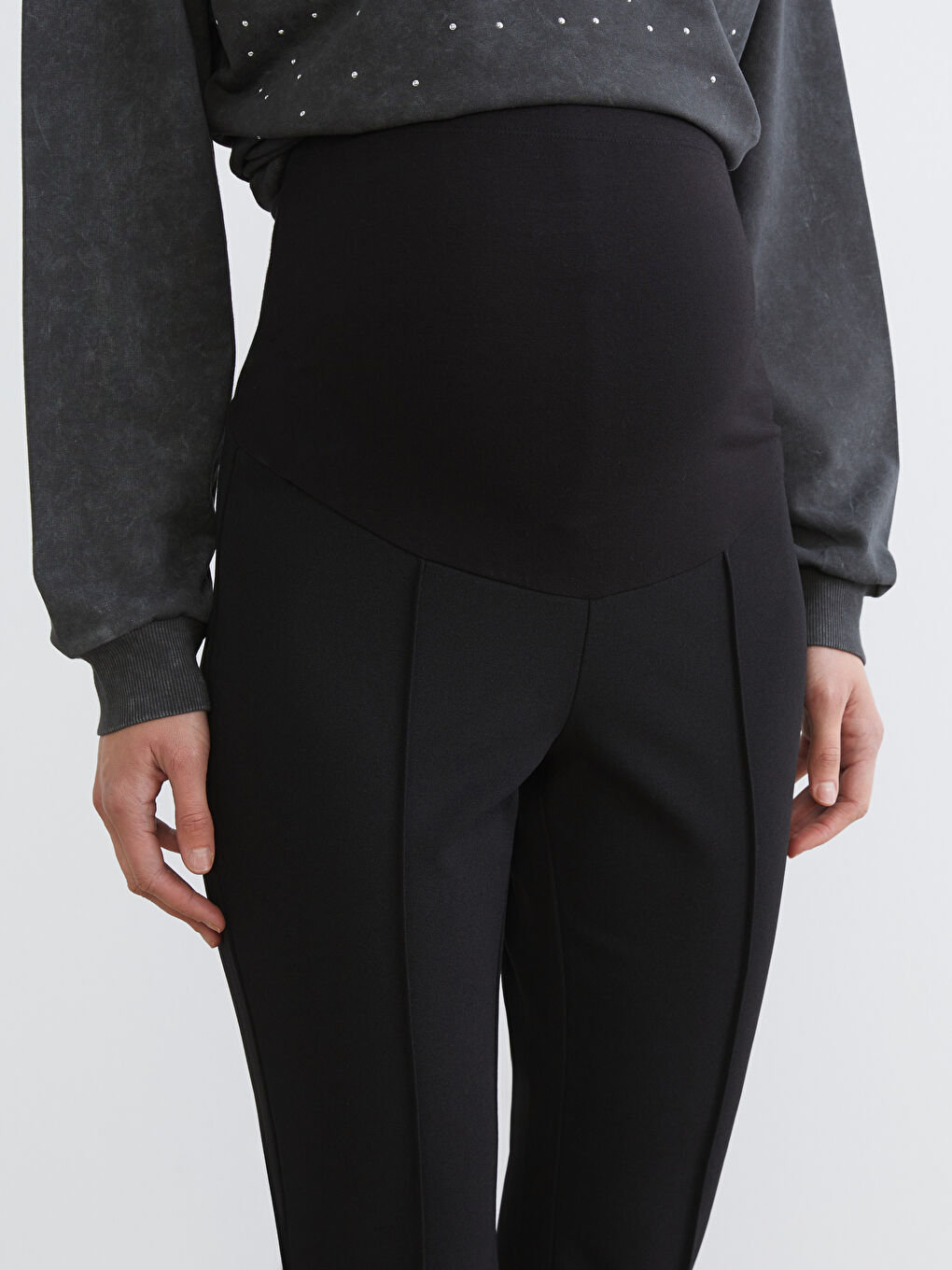 Belly Panel Flared Leg Maternity Trousers-2