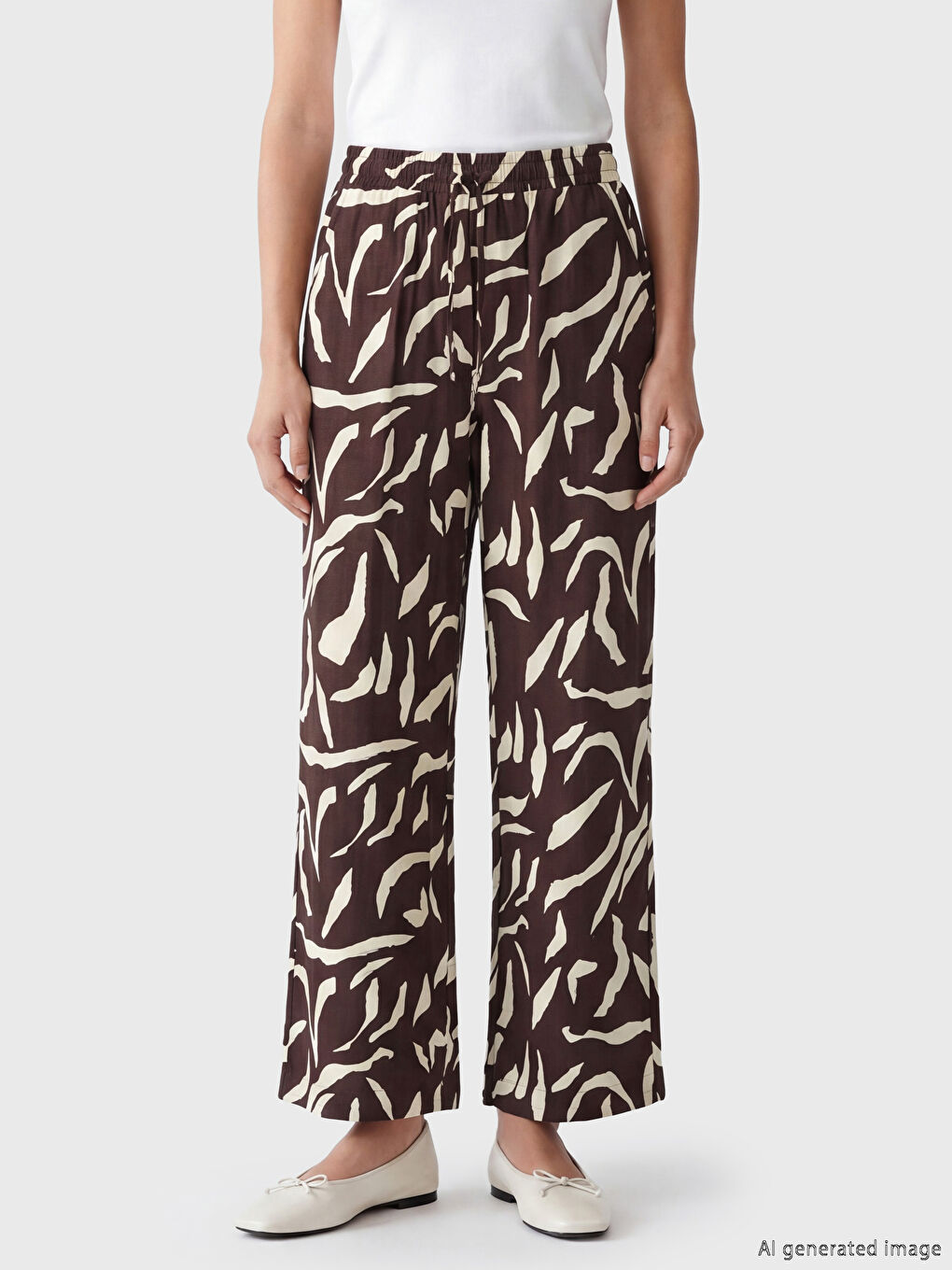 Pantalon Femme à Motifs à Taille Élastiquée-1