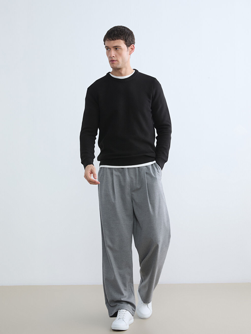 Men's Crew Neck Honeycomb Knit Sweater-1