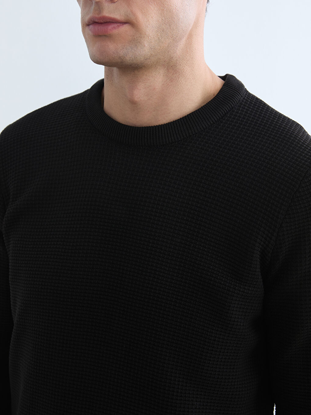 Men's Crew Neck Honeycomb Knit Sweater-2