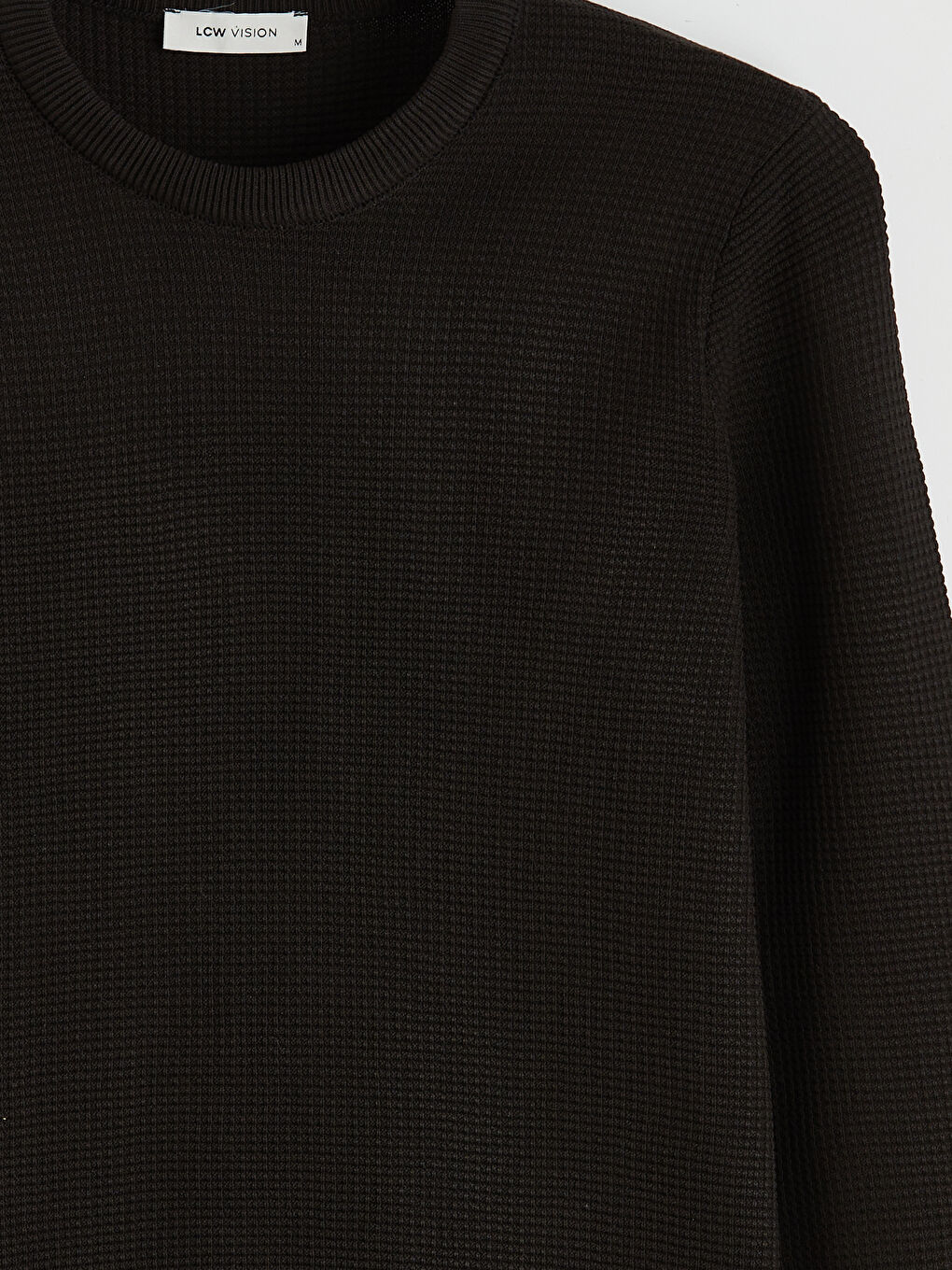 Siyah Bisiklet Yaka Petek Dokulu Erkek Triko Kazak-1