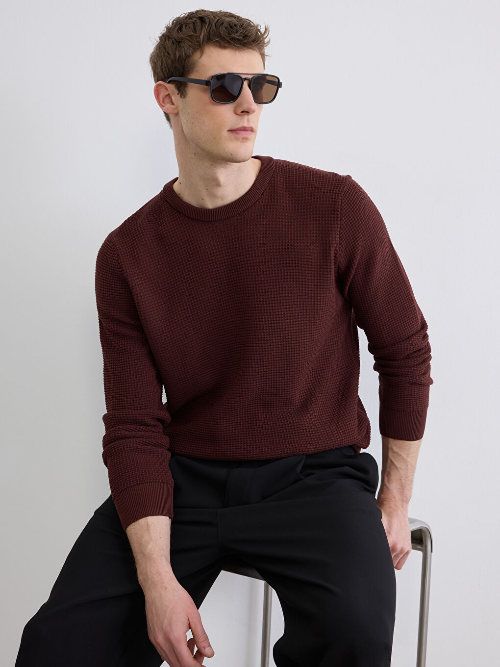 Kırmızı Bisiklet Yaka Erkek Triko Kazak