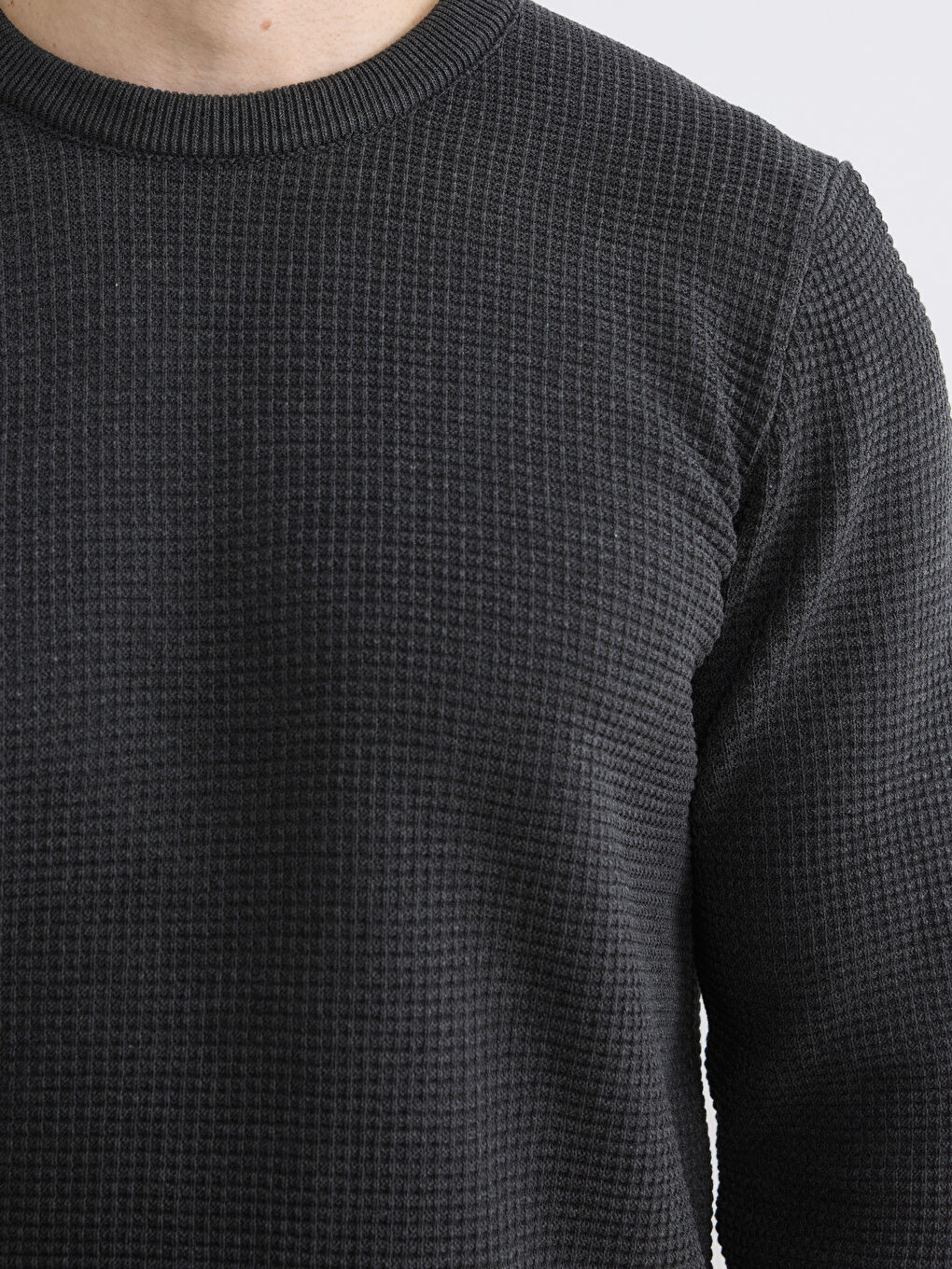 Antrasit Bisiklet Yaka Petek Dokulu Erkek Triko Kazak-4