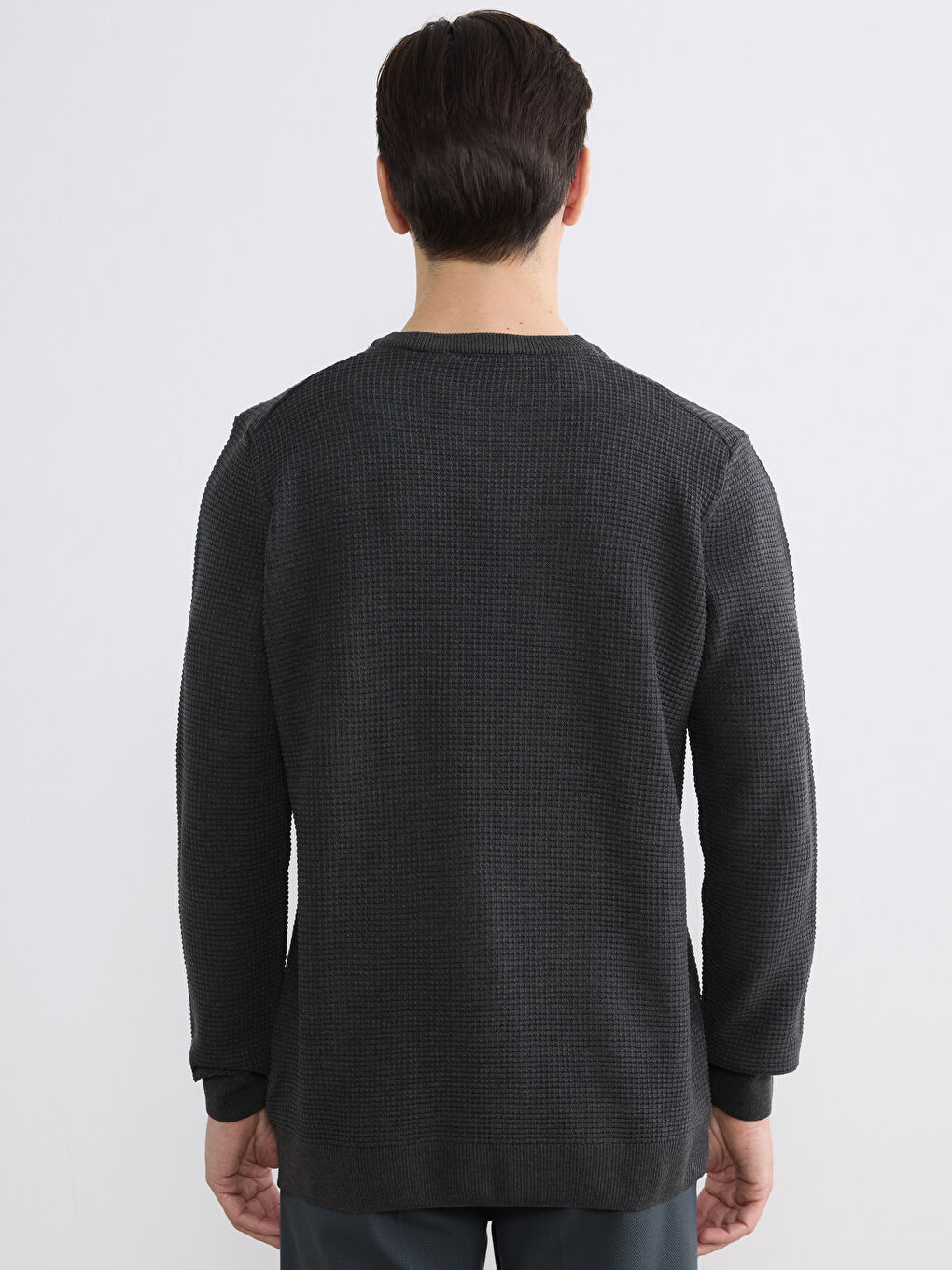 Antrasit Bisiklet Yaka Petek Dokulu Erkek Triko Kazak-5