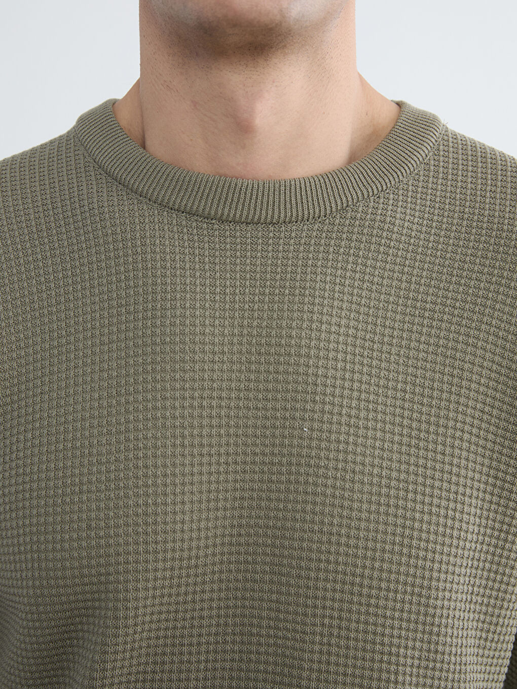 Yeşil Regular Fit Petek Dokulu Erkek Triko Kazak-2