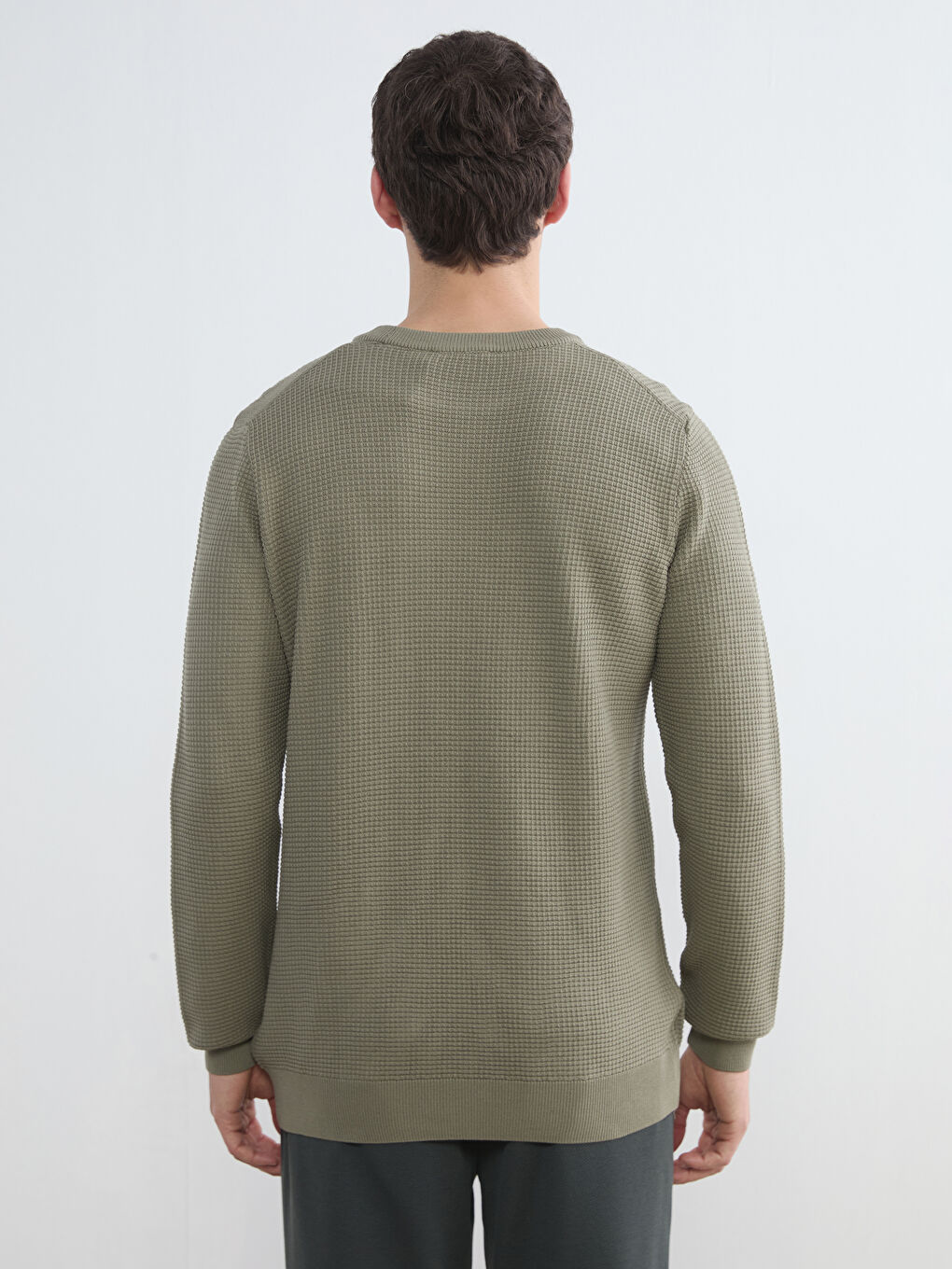 Yeşil Regular Fit Petek Dokulu Erkek Triko Kazak-3