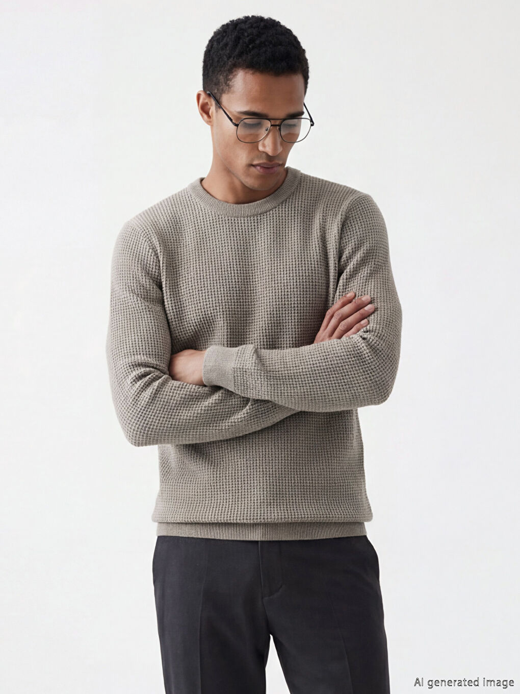 Kahverengi Petek Dokulu Bisiklet Yaka Erkek Triko Kazak