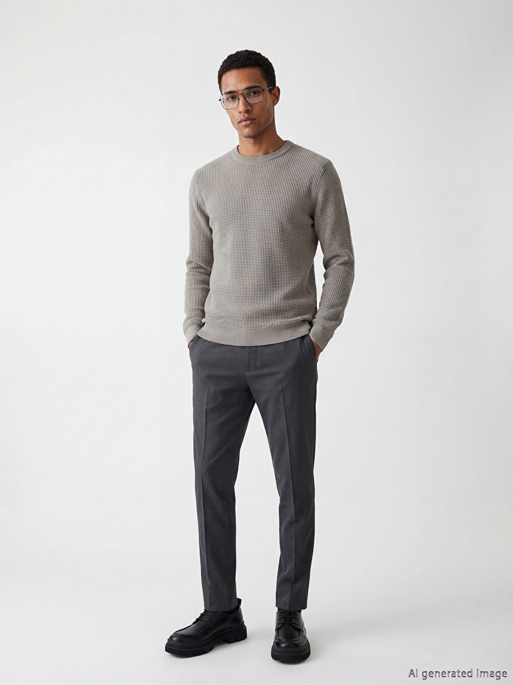 Kahverengi Petek Dokulu Bisiklet Yaka Erkek Triko Kazak-1