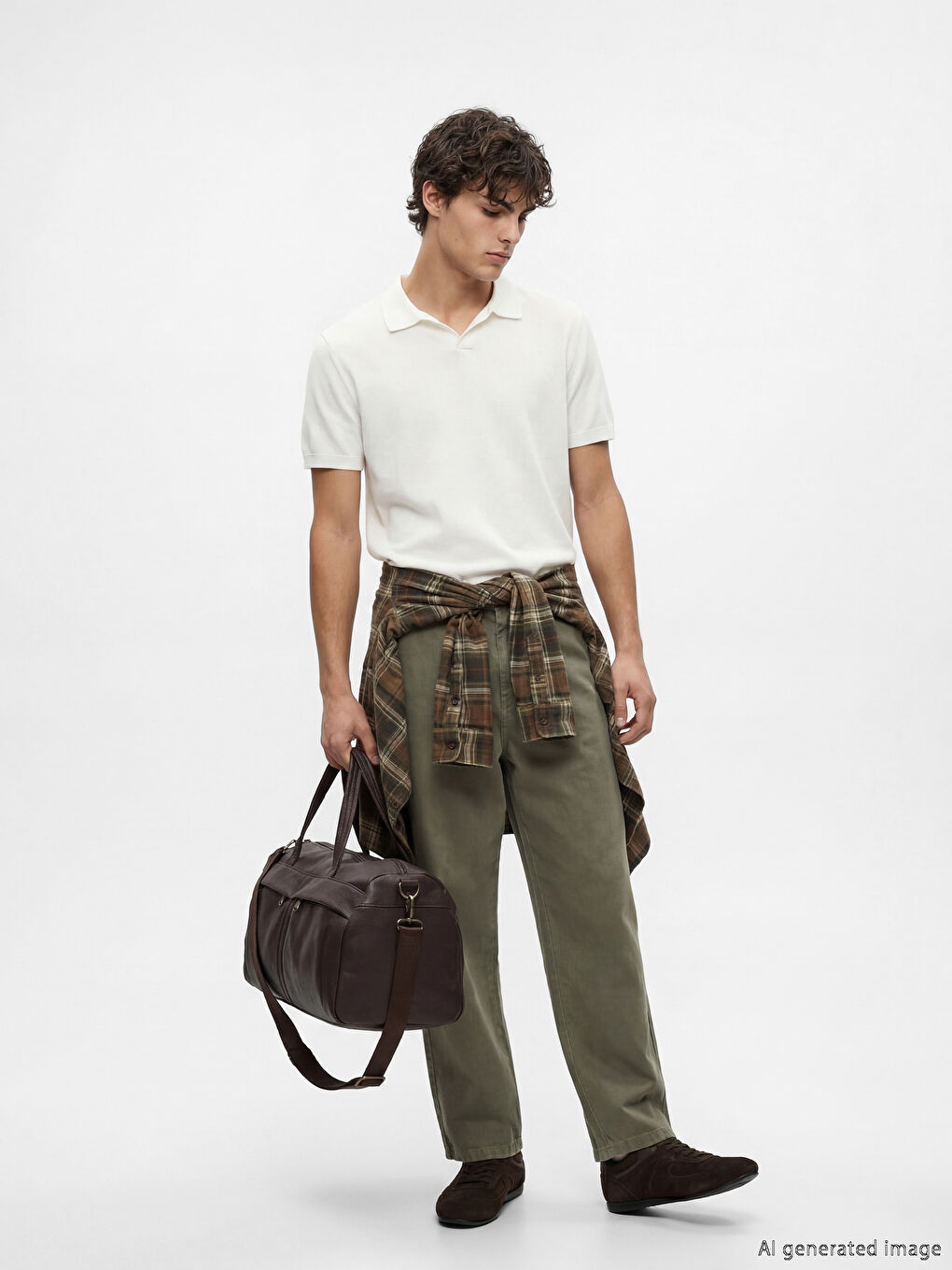 Ekru Polo Yaka Erkek Triko Kazak-1