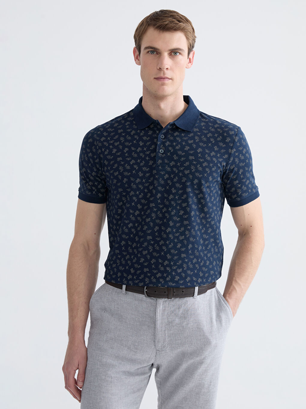 Polo Neck Patterned Pique Men's T-Shirt-3