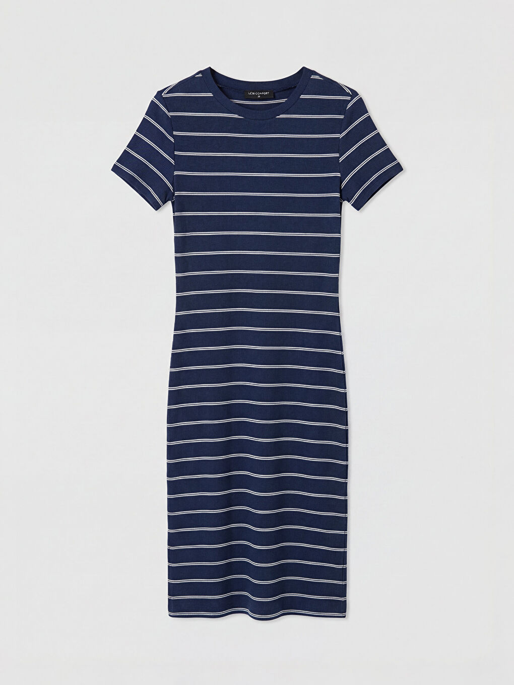 Lacivert Bisiklet Yaka Çizgili Elbise