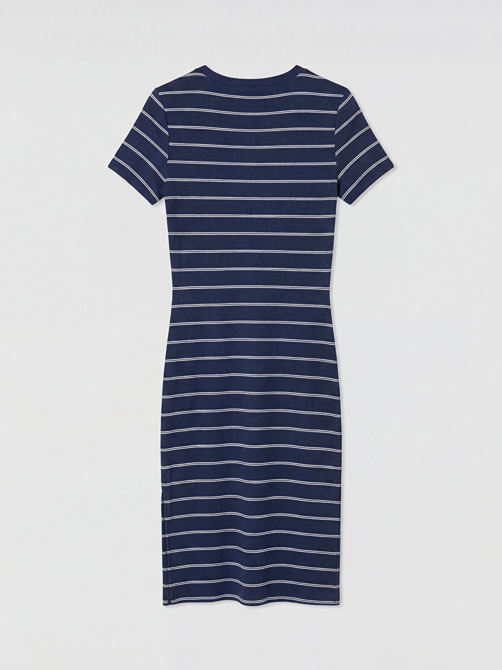Lacivert Bisiklet Yaka Çizgili Elbise-1