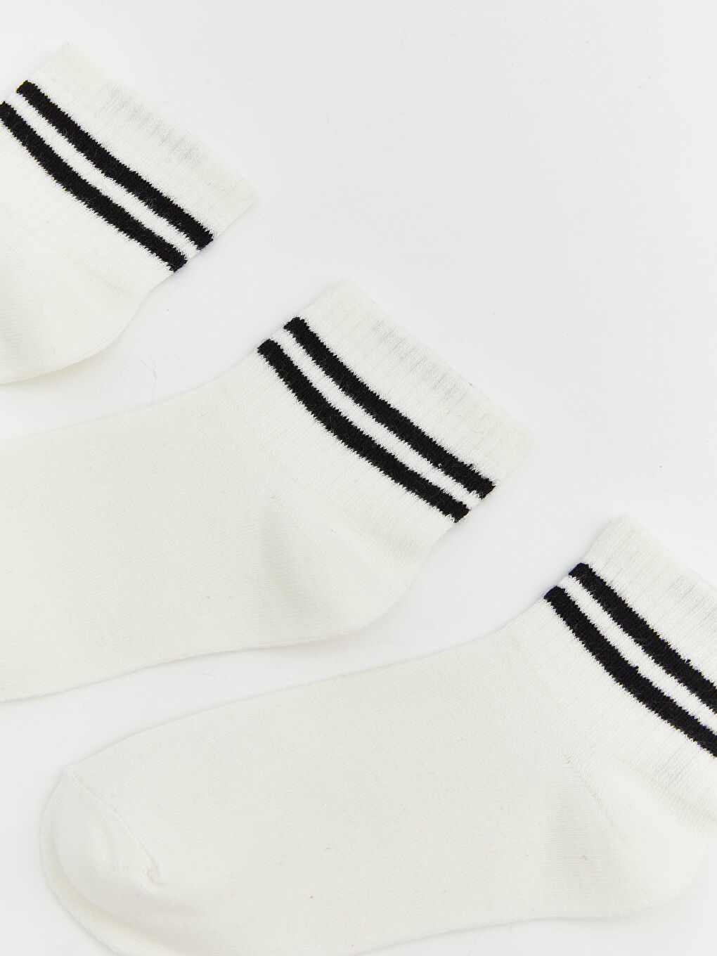 Beyaz Çizgili Kadın Patik Çorap 3'lü-1