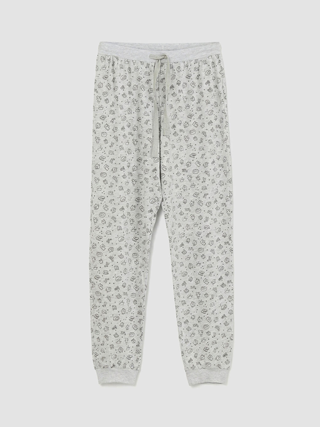 Gri Beli Lastikli Baskılı Kadın Jogger Pijama Altı