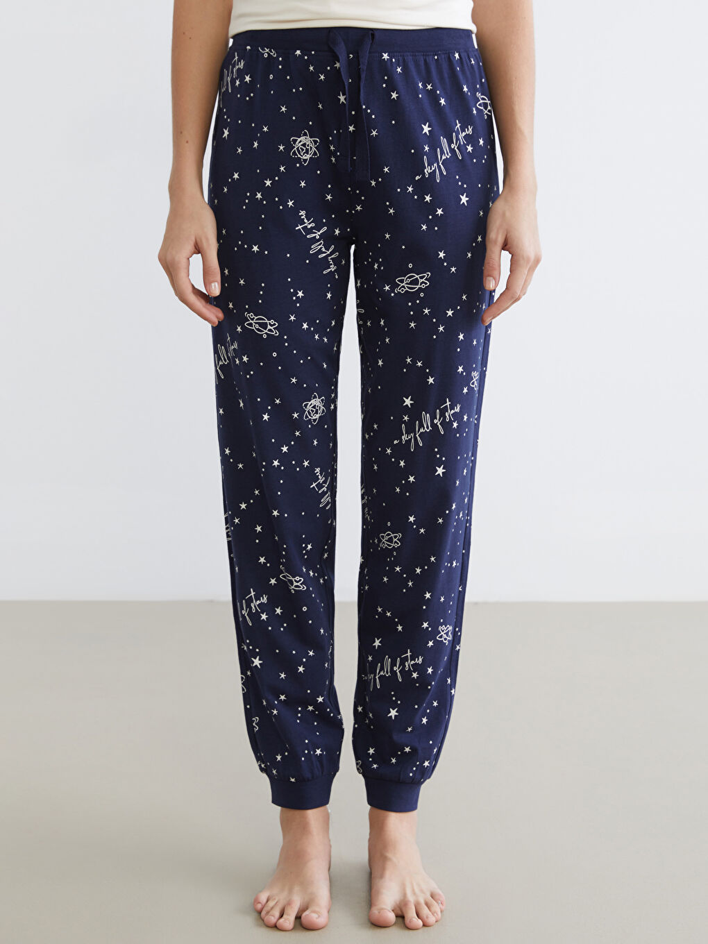 Lacivert Beli Lastikli Kadın Jogger Pijama Altı-1