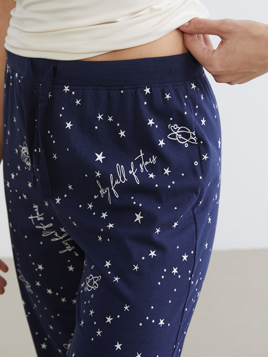 Lacivert Beli Lastikli Kadın Jogger Pijama Altı-2