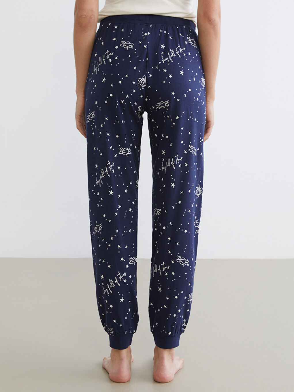 Lacivert Beli Lastikli Kadın Jogger Pijama Altı-3