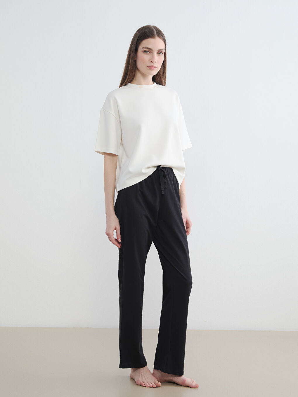 Siyah Beli Lastikli Kadın Pijama Alt