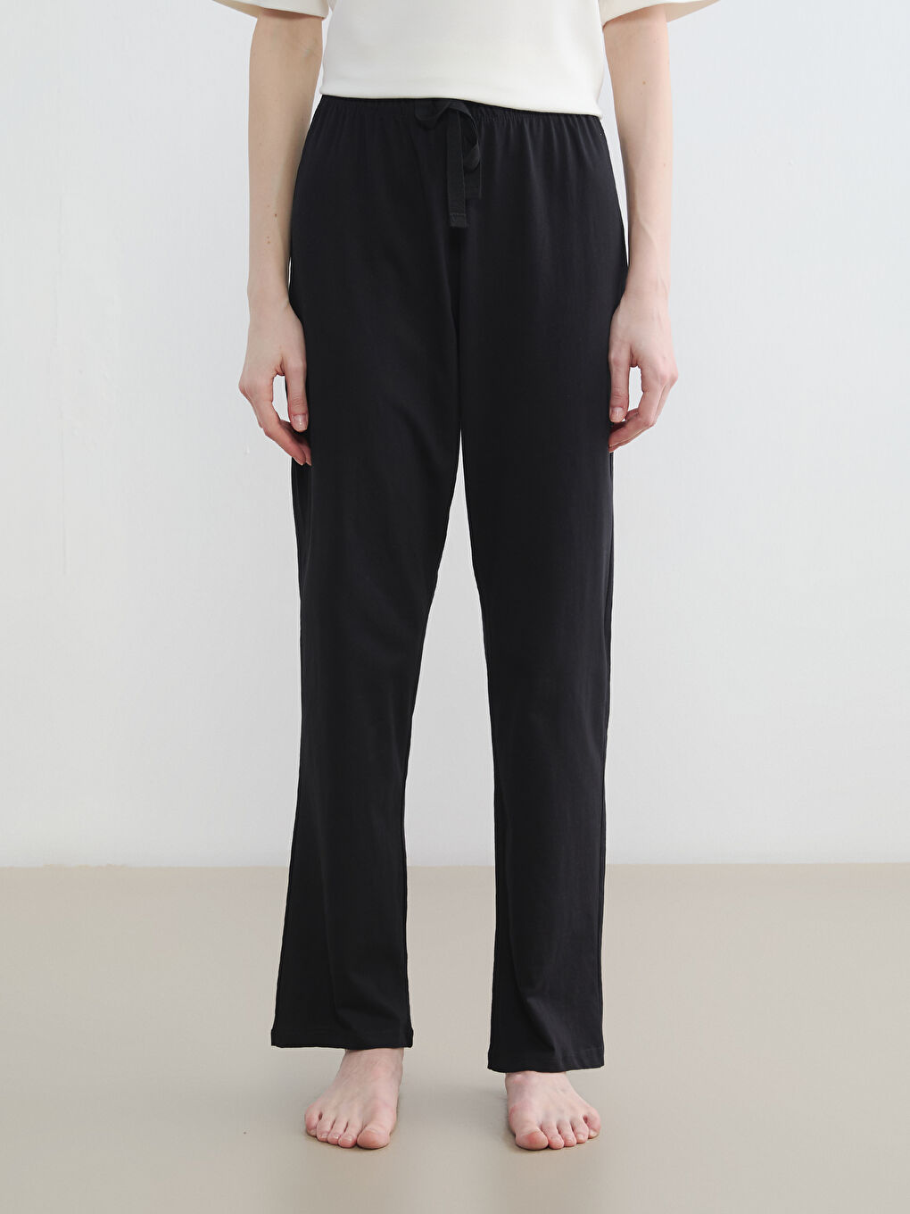 Siyah Beli Lastikli Kadın Pijama Alt-1