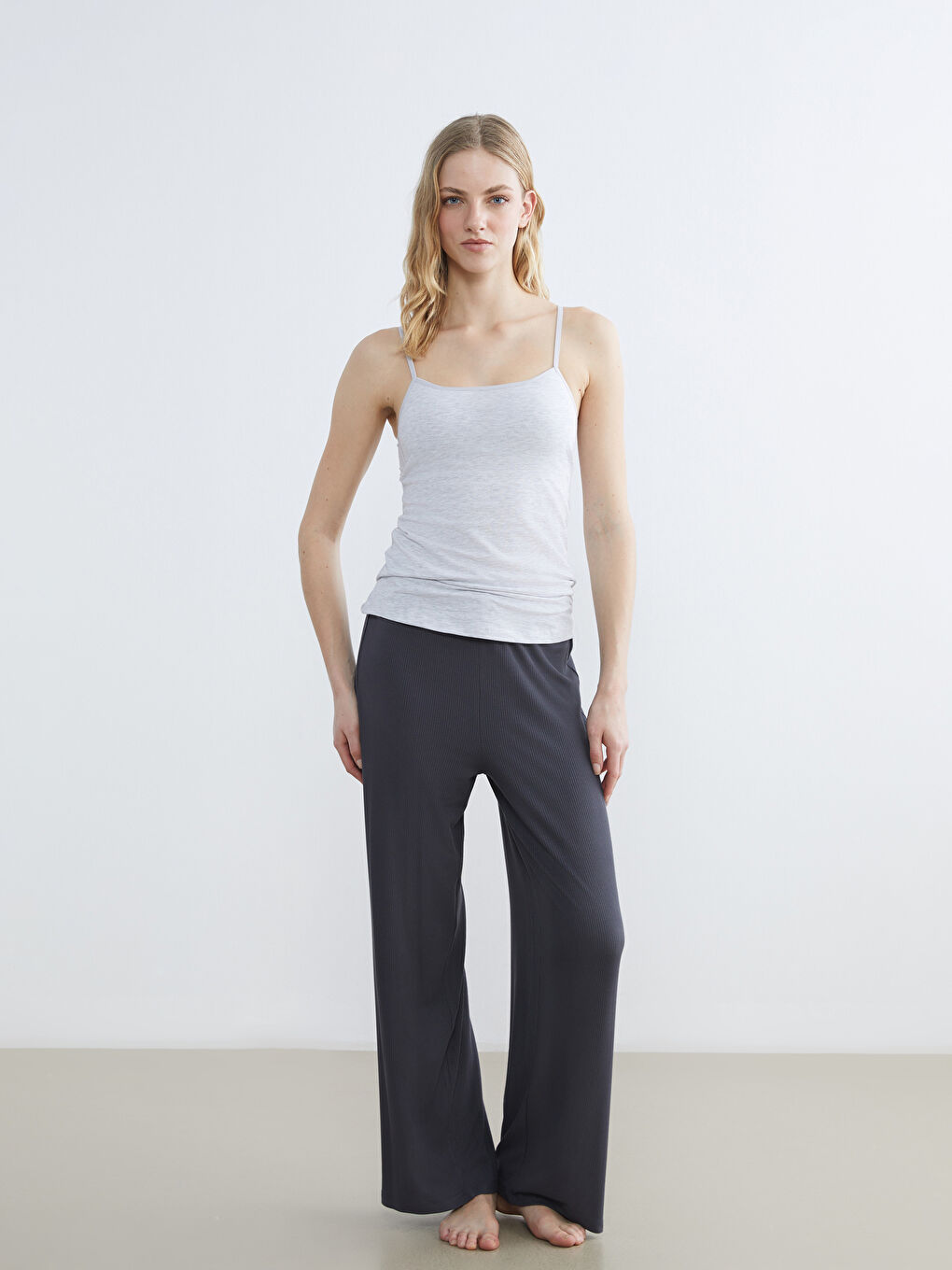 Antrasit Beli Lastikli Fitilli Kadın Pijama Altı