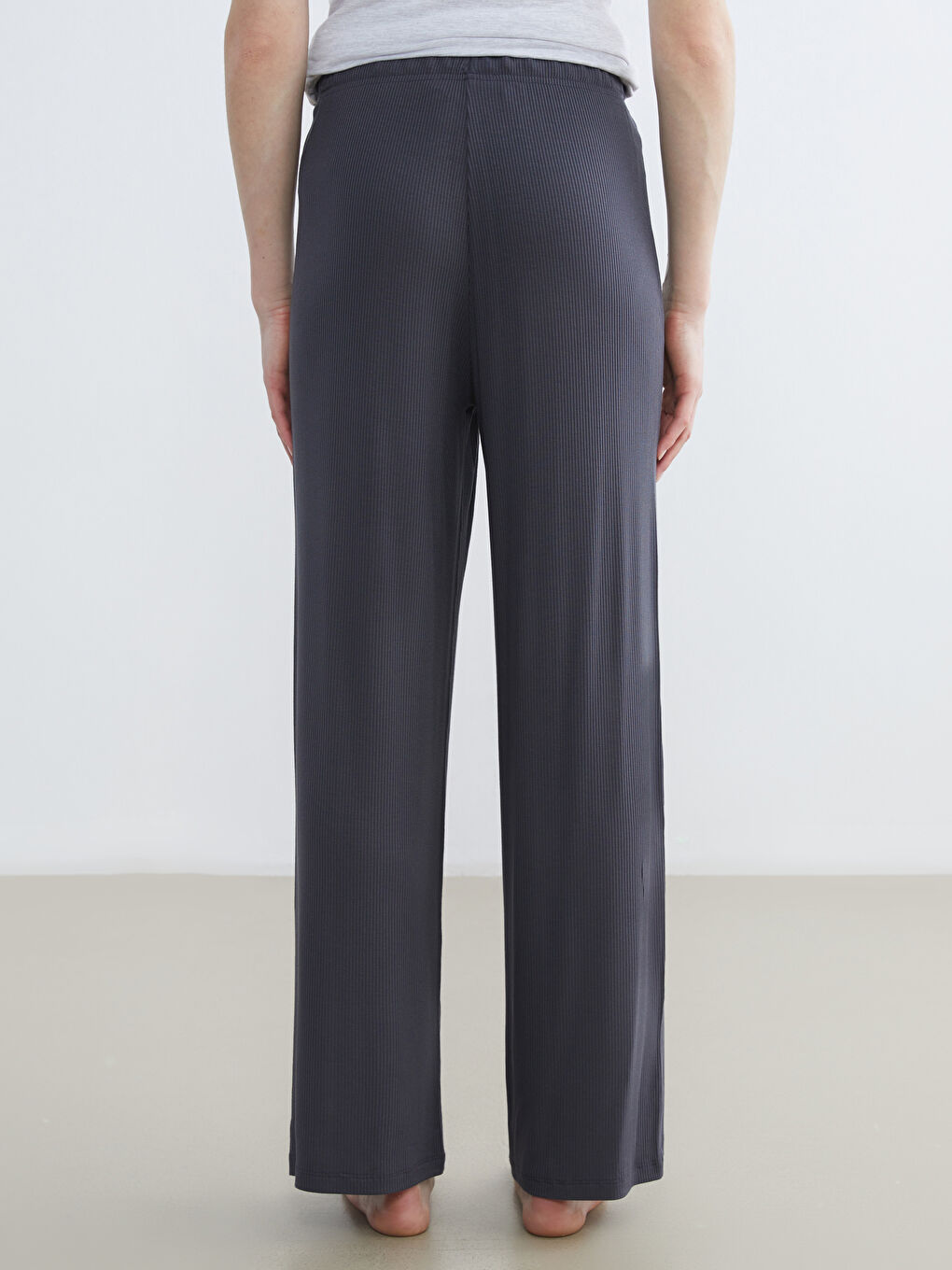 Antrasit Beli Lastikli Fitilli Kadın Pijama Altı-3