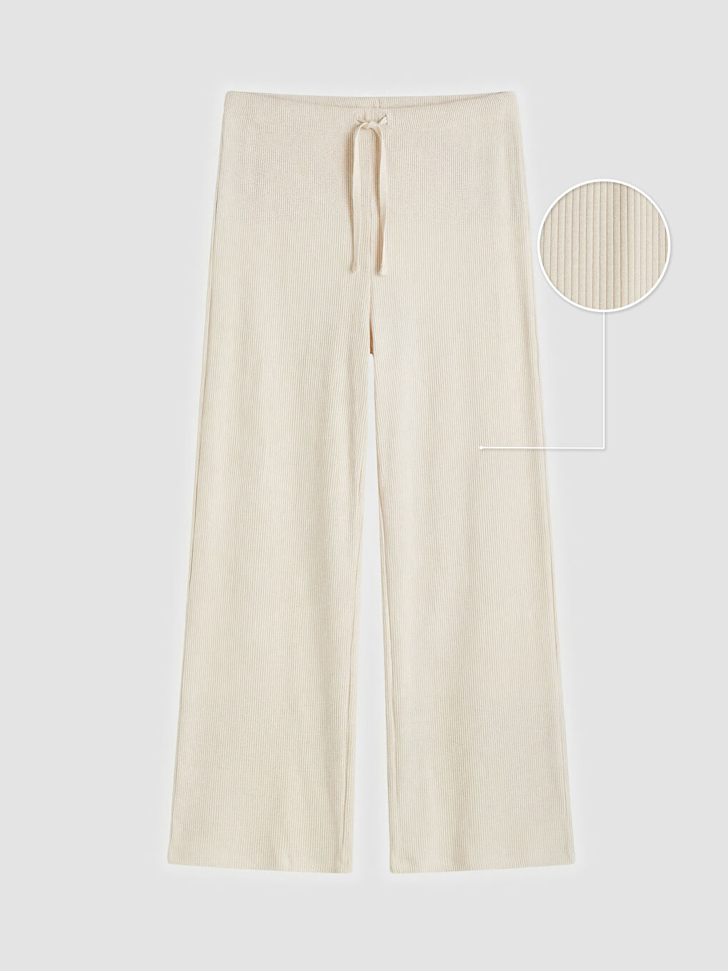 Bej Beli Lastikli Fitilli Kadın Pijama Altı