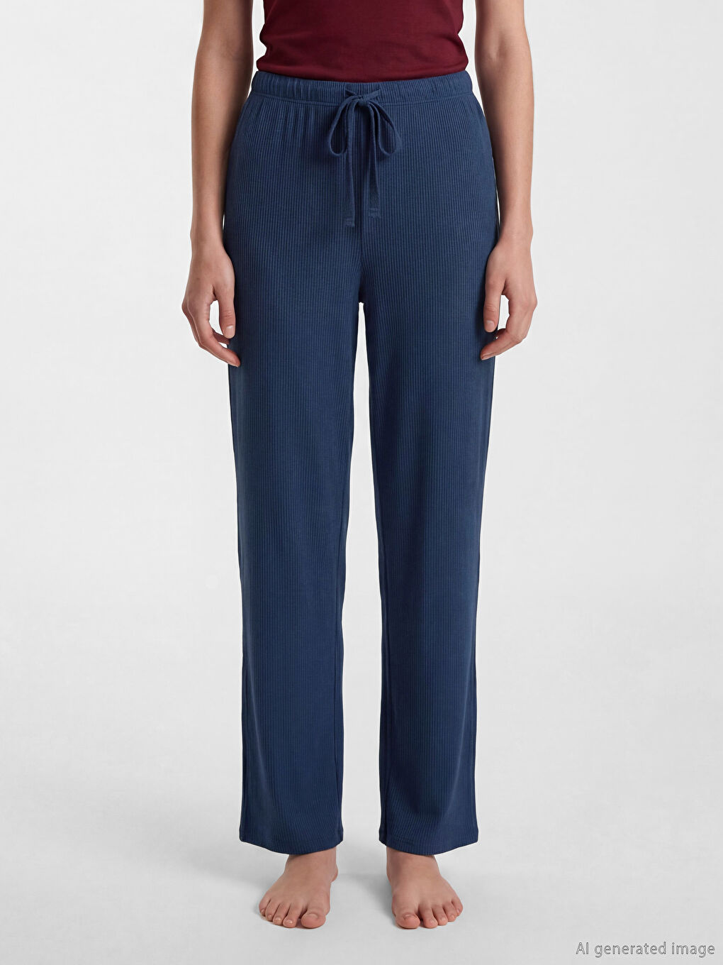 Pantaloni de pijama pentru femei cu talie elastică din tricot striat-1