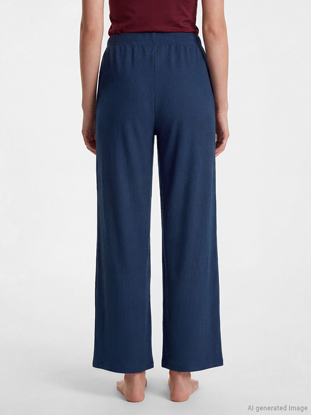 Pantaloni de pijama pentru femei cu talie elastică din tricot striat-3