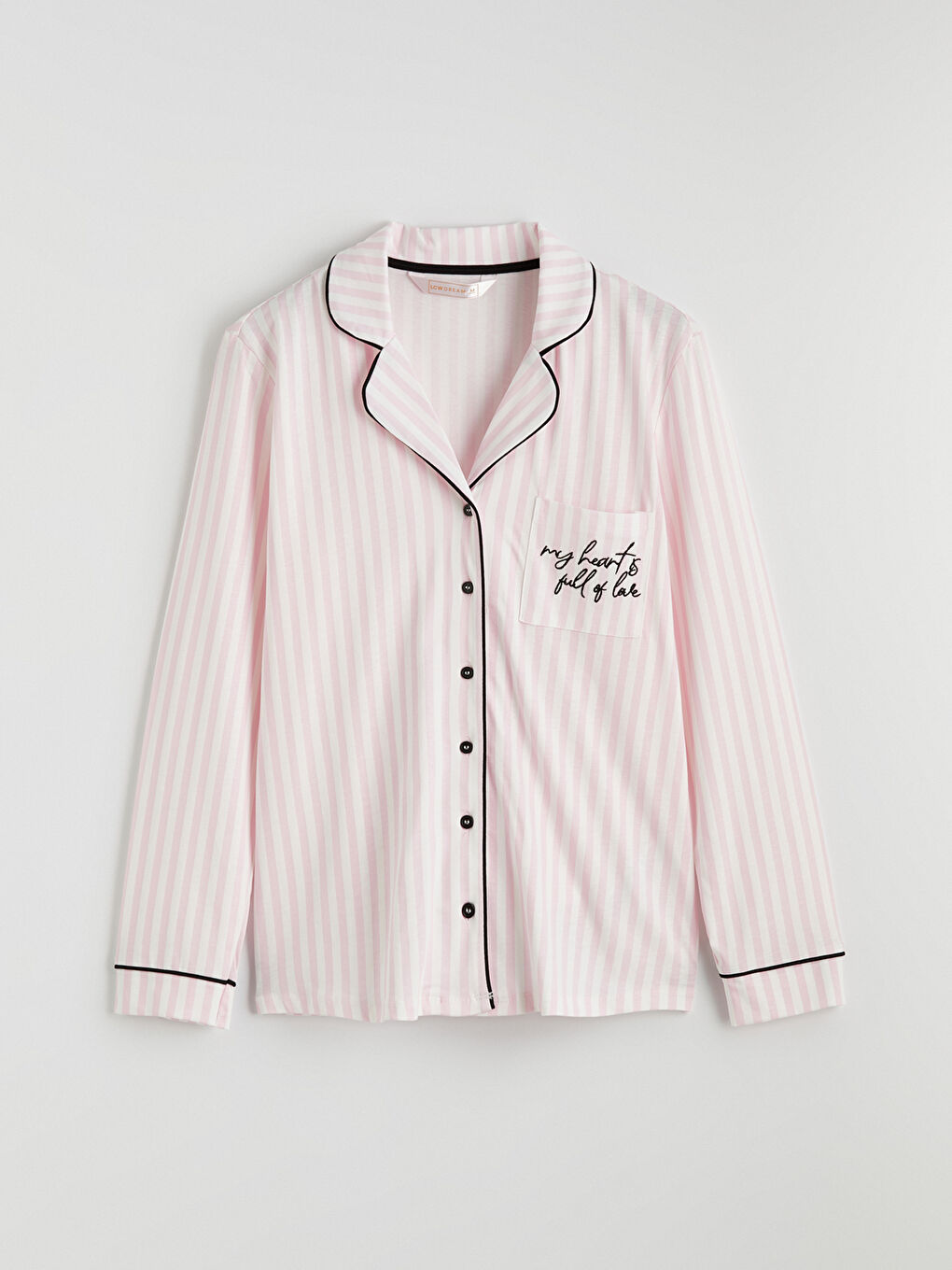 Ekru Gömlek Yaka Çizgili Kadın Pijama Üst