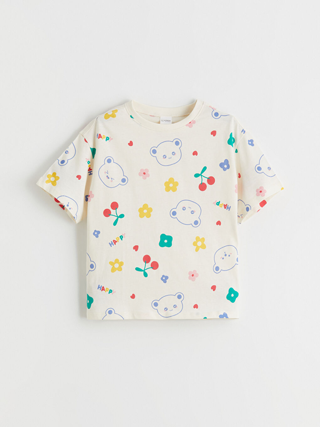 Bej Bisiklet Yaka Kız Çocuk Pijama Takım-1