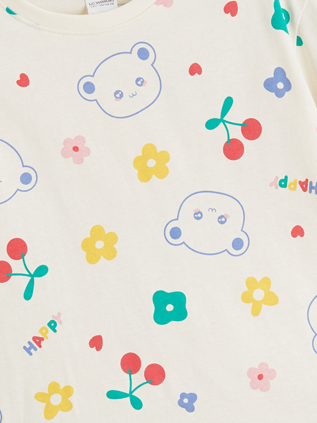 Bej Bisiklet Yaka Kız Çocuk Pijama Takım-2