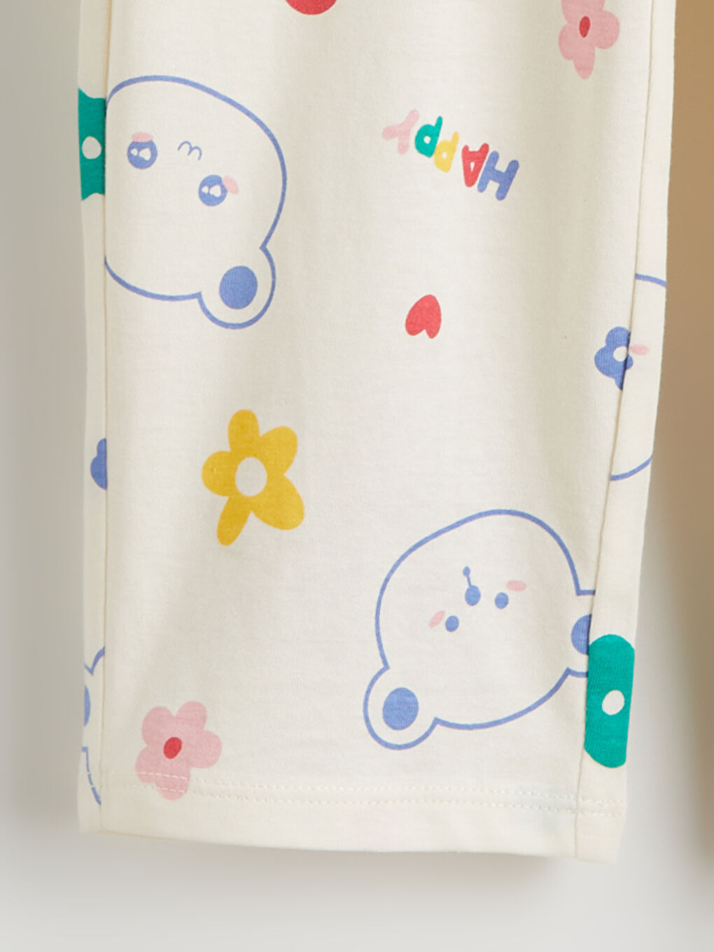 Bej Bisiklet Yaka Kız Çocuk Pijama Takım-5