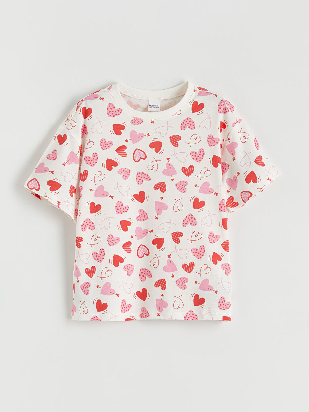 Ekru Kalp Baskılı Kız Çocuk Şortlu Pijama Takımı-1