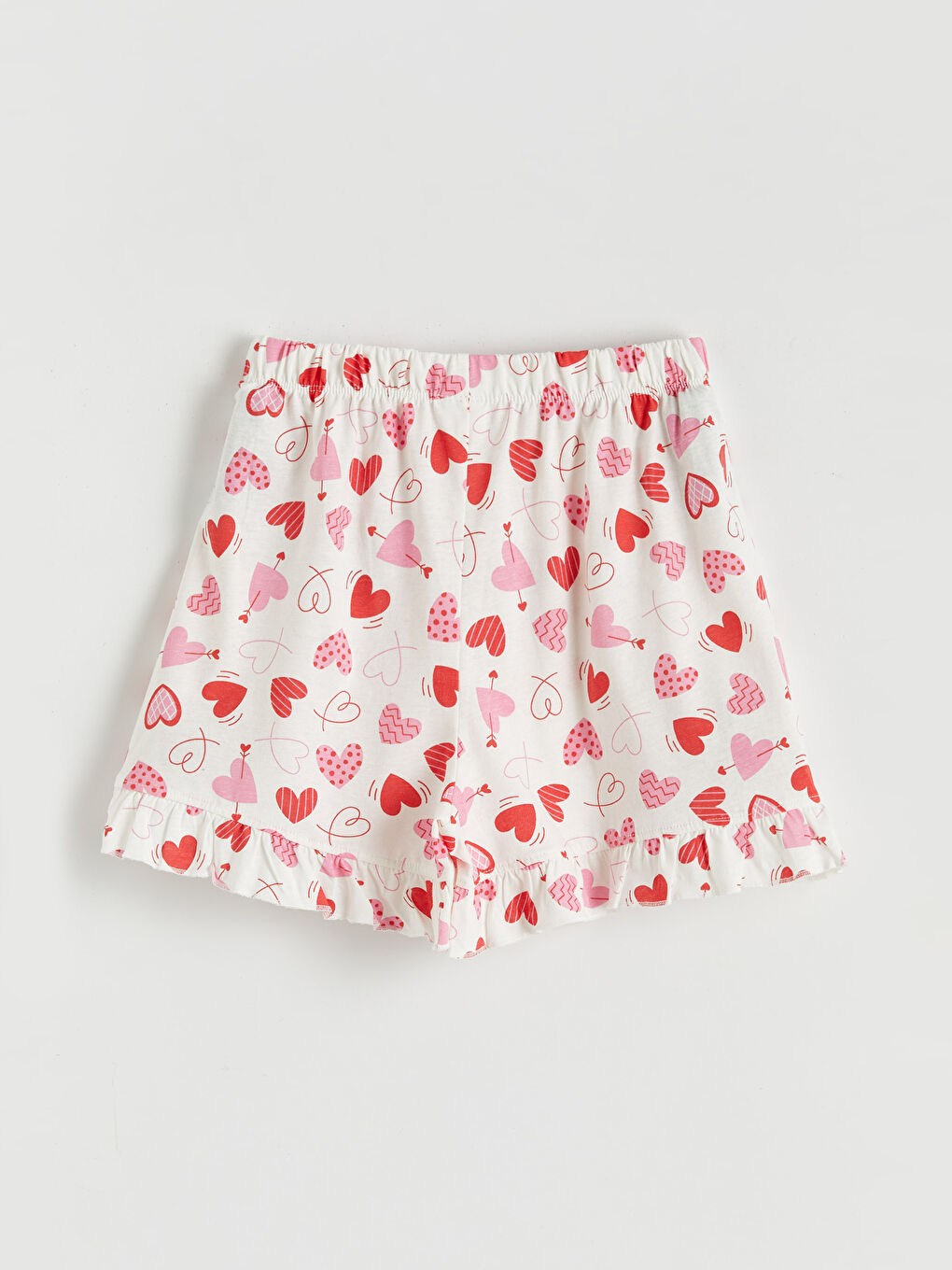Ekru Kalp Baskılı Kız Çocuk Şortlu Pijama Takımı-4