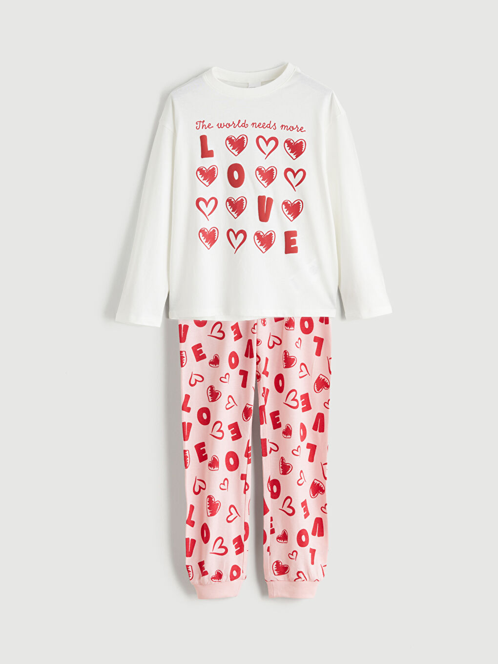 Ekru Bisiklet Yaka Kız Çocuk Pijama Takımı