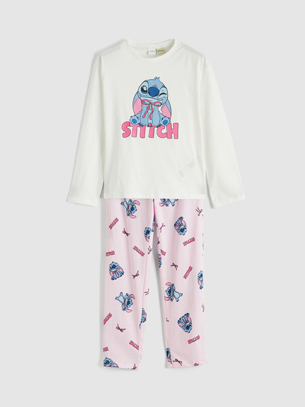 Ekru Stitch Baskılı Kız Çocuk Pijama Takım