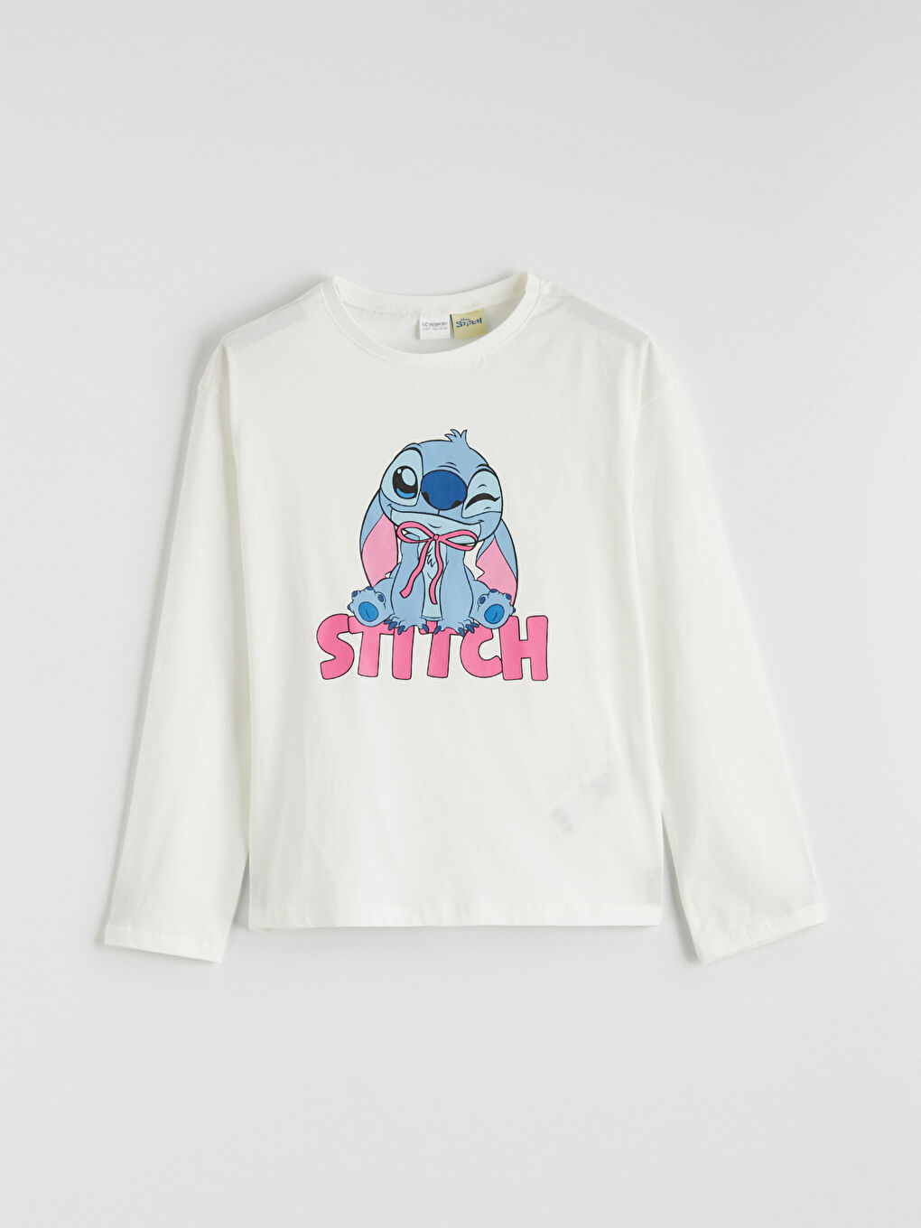 Ekru Stitch Baskılı Kız Çocuk Pijama Takım-1