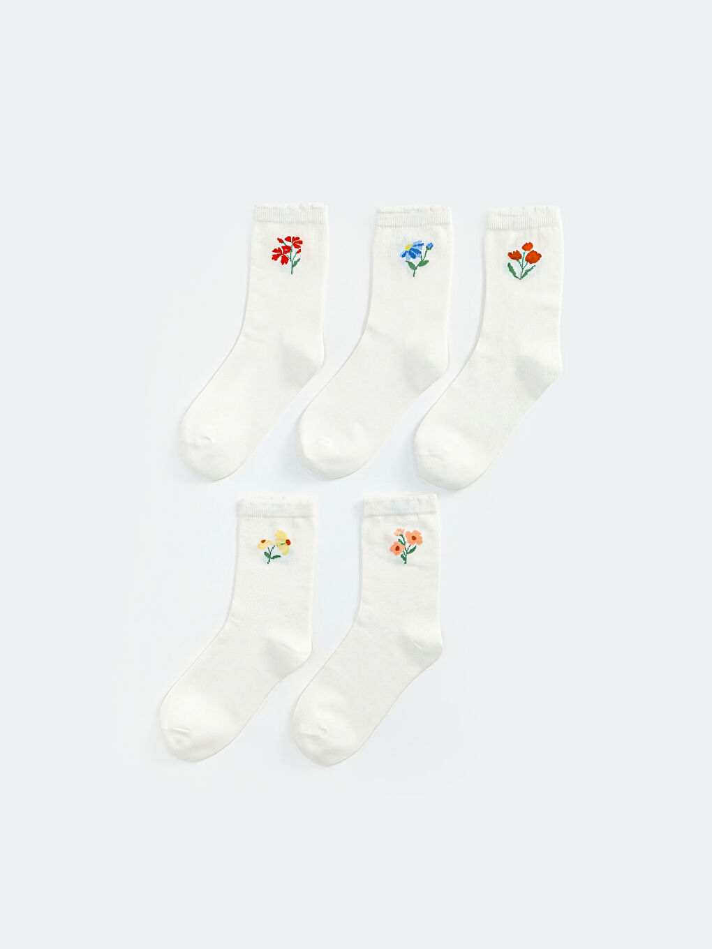 Ekru Çiçekli Kadın Soket Çorap 5'li