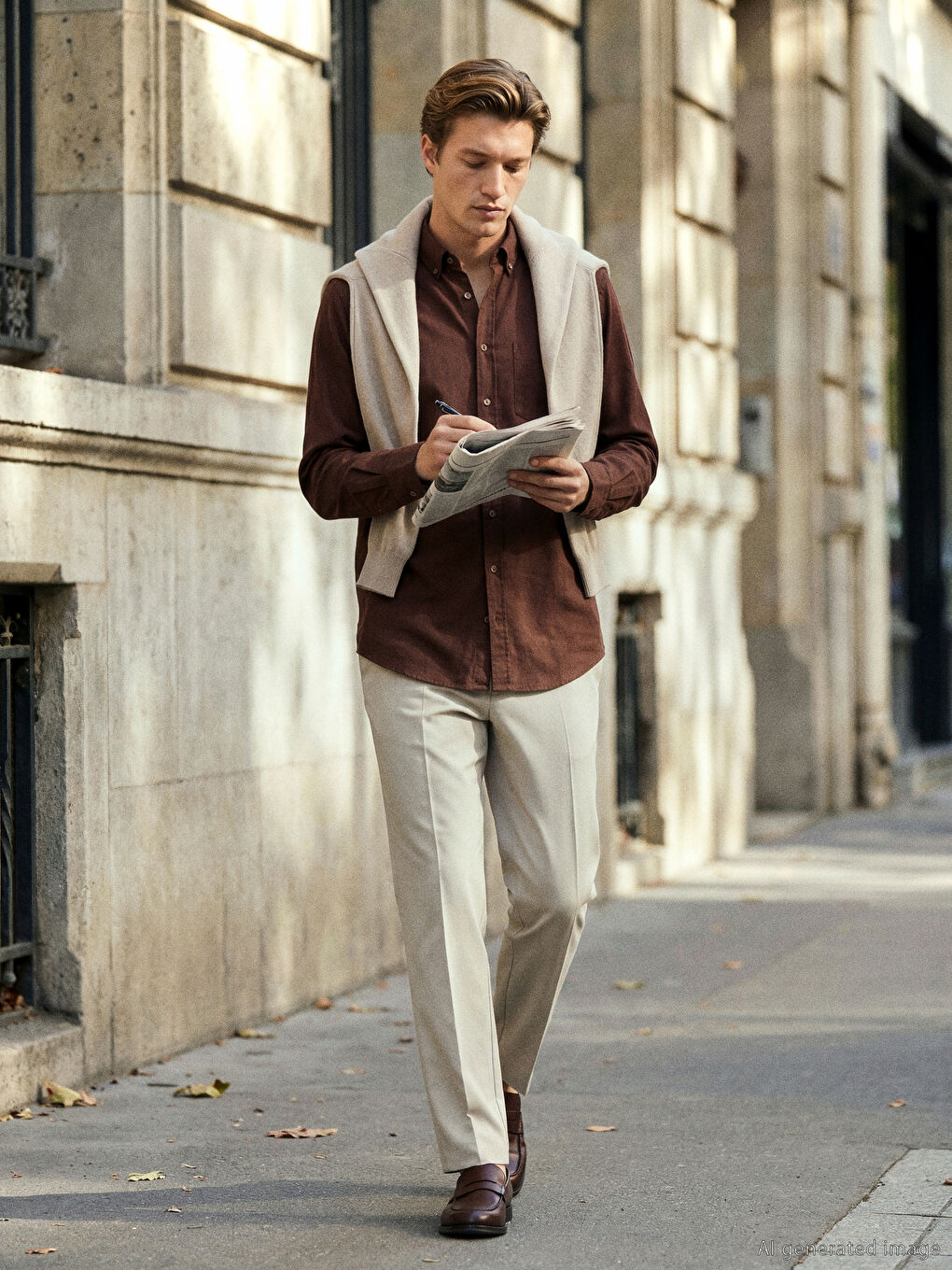 Kahverengi Regular Fit Erkek Oxford Gömlek