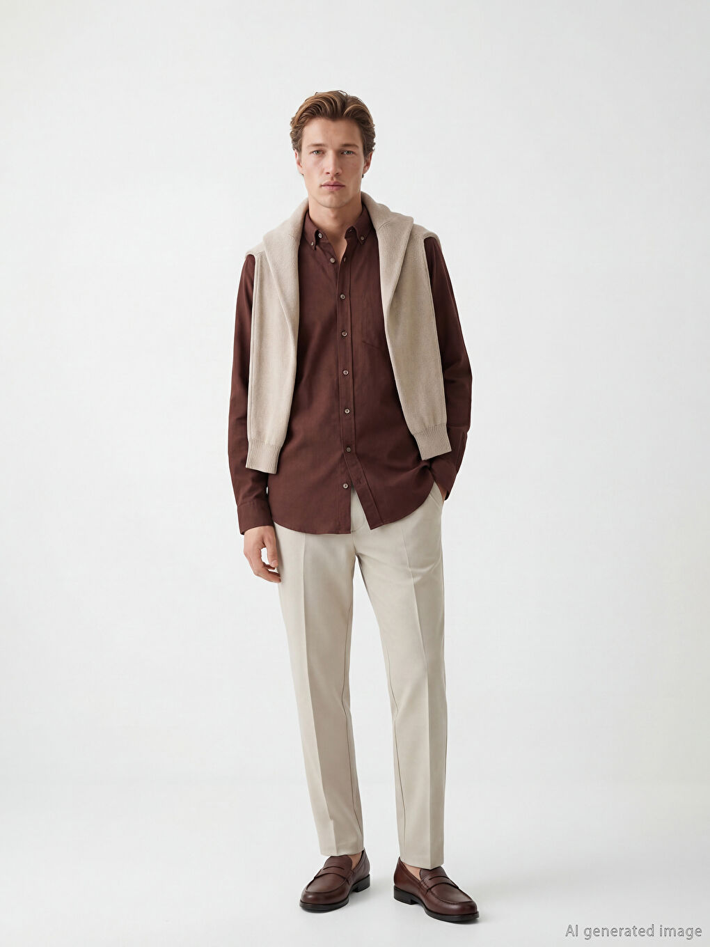 Kahverengi Regular Fit Erkek Oxford Gömlek-5